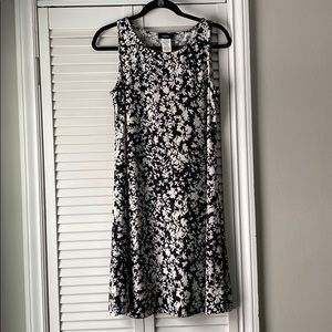 MSK black and white swing tan dress OFFICE ATTIRE